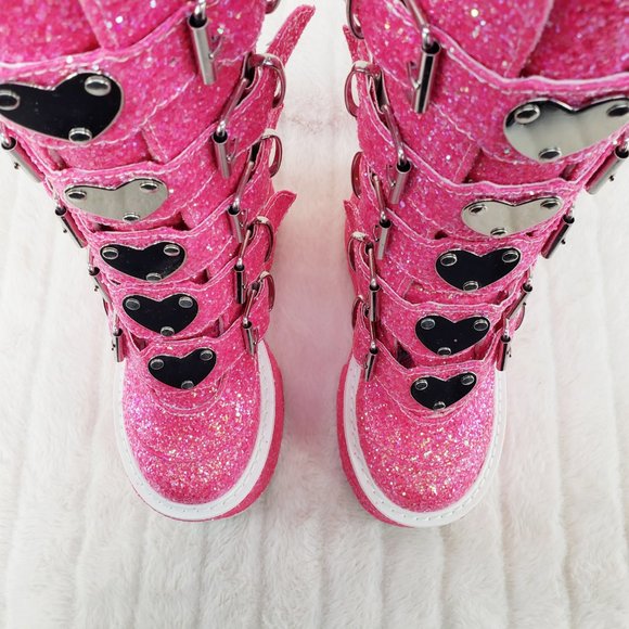 pink glitter demonia boots